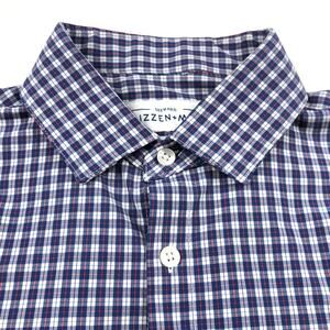 Mizzen+Main Trim Fit Medium Polyester Spandex Check Plaid Dress Shirt Blue